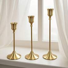 30/9/3pcs Brass Gold/Black Metal Tapered Candle Holders, Vintage Modern Decorative Centerpiece Candlestick For Fireplace, Wedding, Party, Housewarming Gift Gifts Birthday Graduation - 金色 - 查看 9