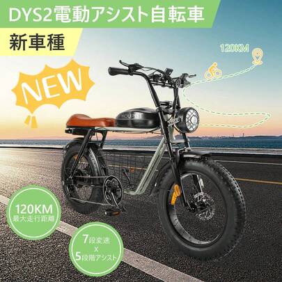 電動アシスト自転車 500Ｗモーター アシスト自転車 20インチ 極太タイヤ 最大走行距離120KM 電動自転車 レトロ調 ディスプレイ シマノ7段変速 5段階アシスト 48V10Ah大容量バッテリー LEDライト 泥除け 防水 頑丈性 通勤 日本語説明書 公道可 DYS2