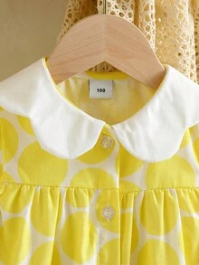 Young Girl Colorblock Circle Print Dress - Yellow - View 3