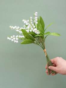 6/12支人造铃兰紫色风铃花丝绸花束，五月花卉中心装饰，适用于家居、花园、婚礼、派对（塑料材质，需要组装，拉扯易损坏，松散部件可自行DIY） - 白色 - 查看 6