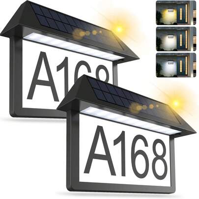 2pcs Solar House Number Sign, Outdoor Waterproof, Solar House Sign Door Plate Personalized Nameplate Lights For Homes, Gardens, Streets, Yards And Homes, Housewarming Gifts For Friends