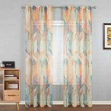 Leeva Orange Sheer Curtains 63 Inches Long, Light Filtering Rod Pocket Colorful Geometric Voile Sheer Set, Modern Elegant Curtains & Drapes For Bedroom Balcony, 2 Panels, 52 X 63,52inchWx63inchL(Packof2),C3-Sheer - C3-trong suốt - Xem 3