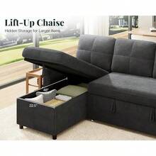 Modern L-Shaped Sofa Bed, Convertible Sleeper Sofa With Storage Chaise And Pull Out Couch Design, Stylish Sectional Couch For Living Area - 灰色 - 查看 5