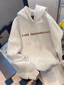 100% Poliéster 260g Sudadera con Capucha Sin Cordón Versátil para Hombre, Casual y Moderna, Blanca y Gris, Top para Parejas Estudiantes - Gris - Ver 2