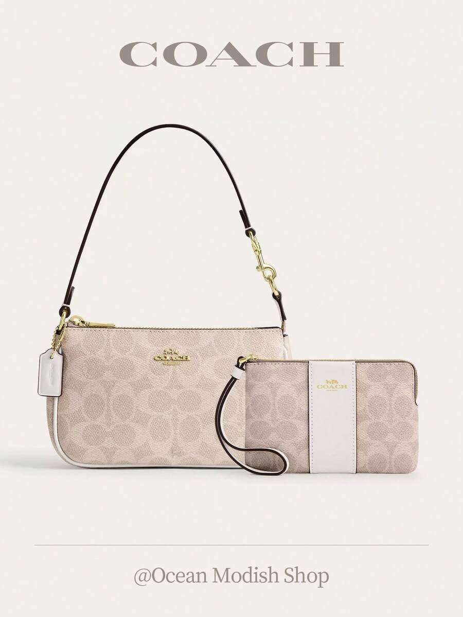 Nolita 19 Shoulder Bag Women Underarm Bag Ladies Cute Purses And Bags Women Coach Bags Set Shoulder Bag In Blocked Signature Canvas,2026 Valentine's Day Gifts,Gift For Her - 粉紅色套裝1 - 查看 1