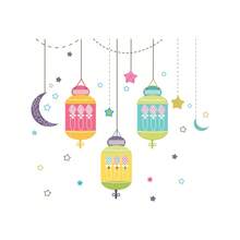 Eid Mubarak Colorful Star & Moon Lantern Waterproof Removable Wall Stickers - Multicolor - View 4