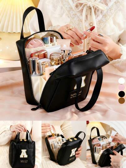 1 st PU-resesminkväska, förvaringspåse för kosmetika, toalettartiklar, bärbar handväska, stor hållare för sminkborstar, vattentät förvaringspåse med gör-det-själv-bokstäver, lämplig för toalettartiklar, pennor, ögonskuggsborstar, bindor, läppstift, kosmetikpennor, speglar, läppglans, hudvård, digitala produkter, mors dag-present, julklapp, alla hjärtans dag-present, lämplig för mammor, vänner, lärare