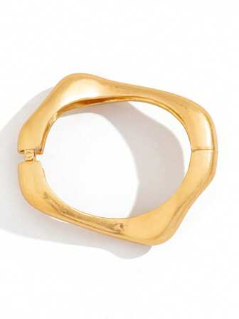 1pc Fashionable Geometric Pattern Metal Bangle Bracelet, Vintage Wavy Design, Suitable For Women's Daily Wear And Parties, Unique Jewelry Gift