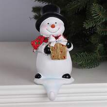 Adorno navideño con forma de muñeco de nieve y gancho para calcetines, ideal para chimeneas. - Negro - Ver 4