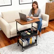 Office Tables Computer Workstations Rolling Cart 3-Tier Metal Utility Cart, 3-Tier Printer Stand With Wheels, Rolling Storage Cart With Lockable Wheels, Kitchen, Office, Bedroom, Living Room - màu đen - Xem 4