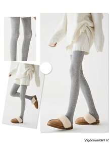 1条300克灰色竖条纹踩脚裤，女士保暖内衬，秋冬季塑形紧身打底裤 - 300克 - 查看 5