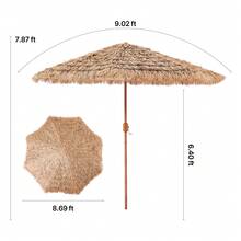 Tiki Umbrella, 9 Ft Thatched Patio Umbrella With Tilt, Hawaiian Style Beach Parasol With Durable PP Thatch And 8 Metal Ribs, Grass Pool Umbrellas For Beach, Patio, Poolside, Backyard & Garden - 棕色 - 查看 10