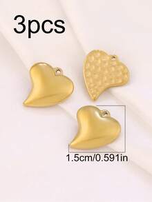 3 piezas de encantos de acero inoxidable con forma de corazón para hacer joyas DIY, hallazgos, aretes, pulseras, collares, decoración colgante - colgante - Ver 19