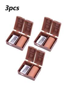3pcs Chocolate Pencil Sharpener, Cartoon Creative Flip-Top Pencil Sharpener, School Supplies, Handheld, Non-Electric, Suitable For School And Office Use, Suitable For Pencils And Makeup Pencils, Compact Pencil Sharpener, Desktop Decoration Portable Pencil Sharpener, School Supplies For The Back-To-School Season, Suitable For Art Studios, Homes And Offices Back To School Season - Multicolor - View 7