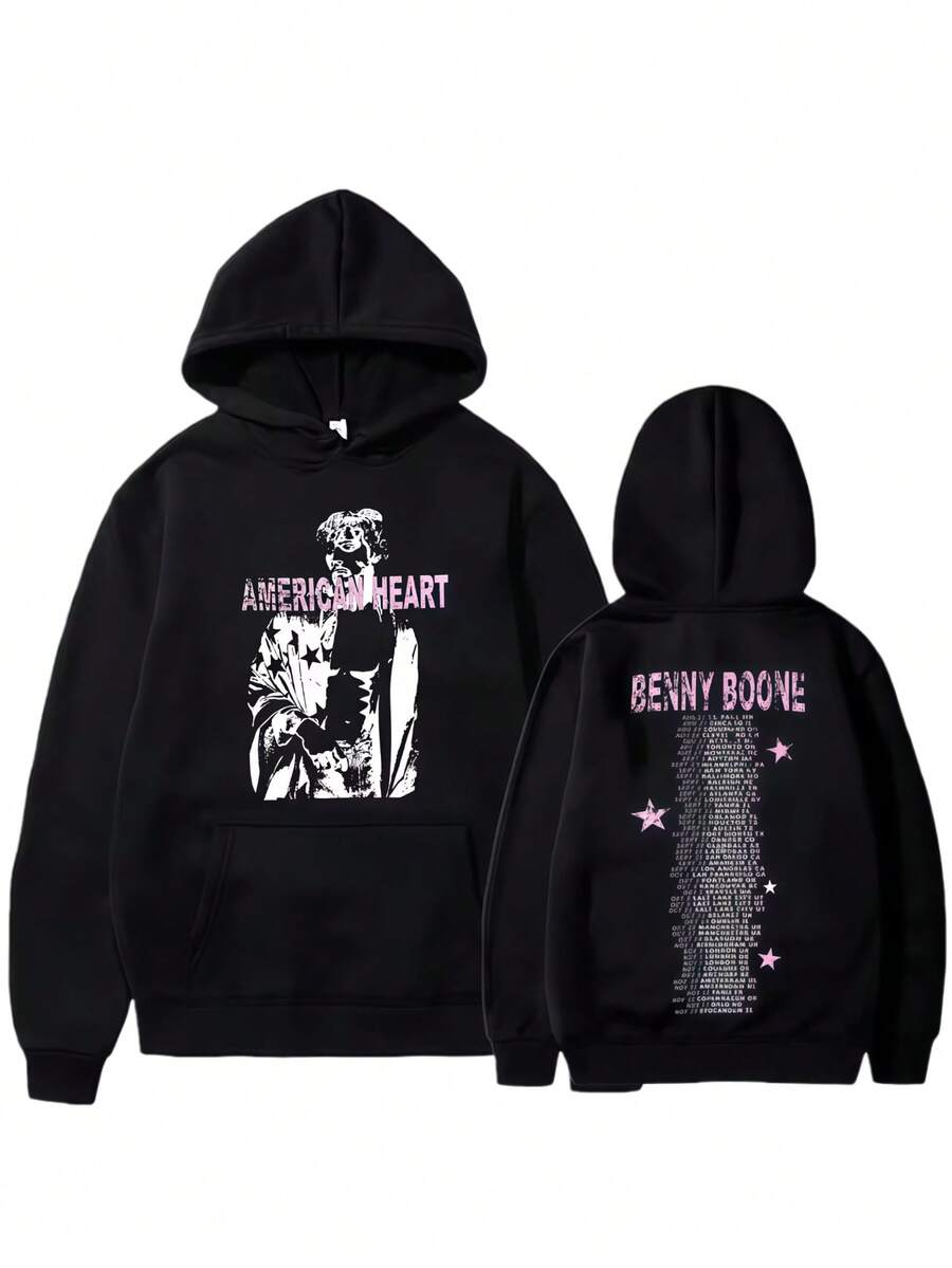 Bensons Boones American Heart World Tour 2025 Hoodies Men's Women Fashion Hip Hop Oversized Hooded Sweatshirt Pullovers Streetwear - Black - View 1
