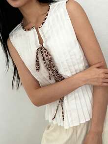 Street Spring Summer Women's Vest Y2K Ruffle Design Leopard Bow Women's Cardigan Shirt Tank Top - White - View 2