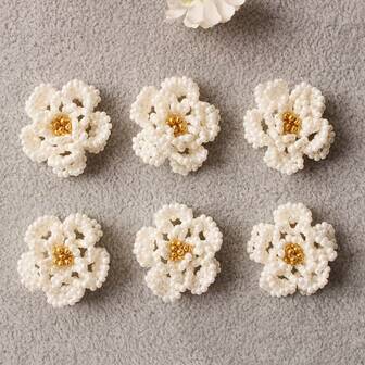 2/4/6 יחידות קישוטי פרחי ורדים לבנים בצבע קרם לבגדים, נעליים, תיקים, כפתורים, אביזרים לעיצוב עצמי, קליפסים לשיער, כיסויים לטלפון