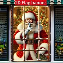 1 buc., poliester, banner Moș Crăciun pentru fereastră, căptușeală din poliester 80cm x 120cm, potrivit pentru interior/exterior, durabil și lavabil