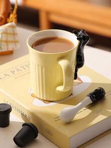 DearDali 1pc 300ml Hand-Painted Embossed Cat Ceramic Coffee Mug, Cute For Women, For Microwave, Ideal For Coffee Lovers, Creative Birthday/Wedding Gift - Green - View 12