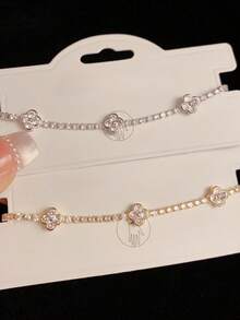 1 件奢华锆石花朵精致新款手链，百搭可调节手链，高端配饰 - 花朵手鍊 - 查看 9