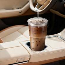 Juego de vasos de vidrio acanalado de 550 ml con tapa y pajita. Resistentes, reutilizables, ideales para viajes y a prueba de fugas: perfectos para café helado, batidos, zumos y cócteles. Lavables y elegantes. - 2 piezas - Ver 8