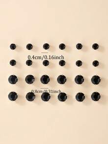 1 Set Of 12 Pairs Fashion Cubic Zirconia Stud Earrings Set, Suitable For Men And Women, Daily Wear, Holiday Gift, Jewelry - Black - View 5