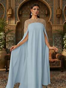 Elegante vestido largo tipo kaftan con bordados de cuentas pesadas, abaya larga y lujosa para mujeres, vestido modesto, vestidos árabes para mujeres