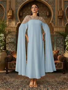 Elegante vestido largo tipo kaftan con bordados de cuentas pesadas, abaya larga y lujosa para mujeres, vestido modesto, vestidos árabes para mujeres