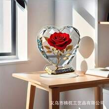 1个2D平面优雅波西米亚心形亚克力展示架，配蓝色玫瑰和亚克力装饰 - 2D打印，无需电池 - 理想的情人节礼物，适合家居或办公室装饰 - 彩色 - 查看 5