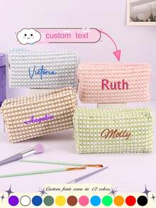 1pc, Custom Pencil Case, Embroidery Craftsmanship, A Variety Of Colors And Fonts To Choose From, Plush Material, Winter Pencil Case, Stationery, School Supplies, Back-To-School Products, Pleasant To Touch, Comfortable Makeup Bag - Multicolor - View 1