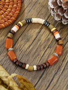 1pc Men's Casual Volcanic Stone & Turquoise Asymmetrical Beaded Bracelet, Suitable For Daily Outfit, Jewelry Gift, Father-Son Matching - Multicolor - View 14