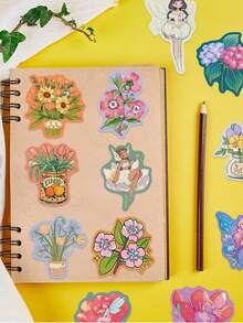 50pcs Flower Fairy Stickers Holographic Flower Aesthetic Stickers Fairy Girly Party Favors Waterproof Vinyl Stickers - Multicolor - View 7