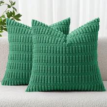 MIULEE Pack Of 2 Christmas Green Corduroy Decorative Euro Sham Pillow Covers 24x24 Inch Soft Boho Striped Throw Pillow Covers Modern Farmhouse Home Decor For Sofa Living Room Couch Bed,2224inchx24inchPackof2 - 2224英寸x24英寸,2個裝 - 查看 1