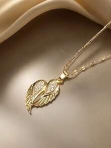 1pc Angel Wings Pendant Necklace, Fashion Jewelry Gift Suitable For Men And Women, Elegant For Daily Wear, Ideal For Halloween, Christmas, Teacher's Day, Holiday And Birthday Gifts