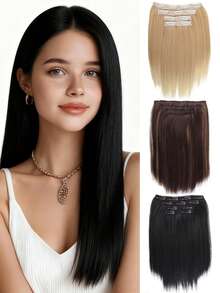 Clip In Hair Extensions, Hair Extensions Thick Long Lace Weft Lightweight Synthetic Hairpieces For Women (14 Inch-125 Gram) - Multicolor - View 1