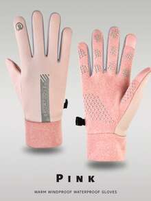 1 par de guantes deportivos de invierno para exteriores, cálidos para uso diario, ciclismo, senderismo, conducción, con puntas de los dedos para pantalla táctil, forro térmico, diseño de bloques de color para hombres y mujeres - Multicolor - Ver 12