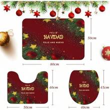 NIERBO Juego de 3 Fundas para Asiento de Inodoro y Alfombra de Navidad, Feliz Navidad, Feliz Ano Nuevo, Decoracion Navidena, Decoracion de, Decoracion del Hogar 50x80cm (Rojo-GK-12) - Rojo-GK-12 - Ver 3