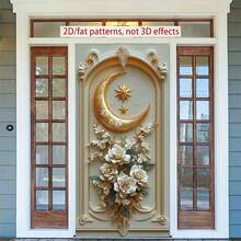 2D Polyester Ramadan Door Banner 1pc Exquisite Wall - Art: Golden Crescent Moon With Stars And Elegant Floral Arrangement Eid Al-Fitr Photo Props And Supplies, Suitable For Muslim Ramadan And Eid Al-Adha Celebrations, Islamic-Themed Holiday Decorations