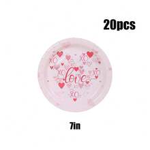 10/20/30pcs,Pink Valentine Gnome Truck Sign Disposable 7inch And 9inch Paper Plates And 9oz Paper Cups Party Supplies, Car Heart Love Plates Tableware Set For Valentine Anniversary Wedding Party - Multicolor - View 12