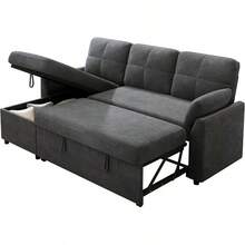 Modern L-Shaped Sofa Bed, Convertible Sleeper Sofa With Storage Chaise And Pull Out Couch Design, Stylish Sectional Couch For Living Area - 灰色 - 查看 9