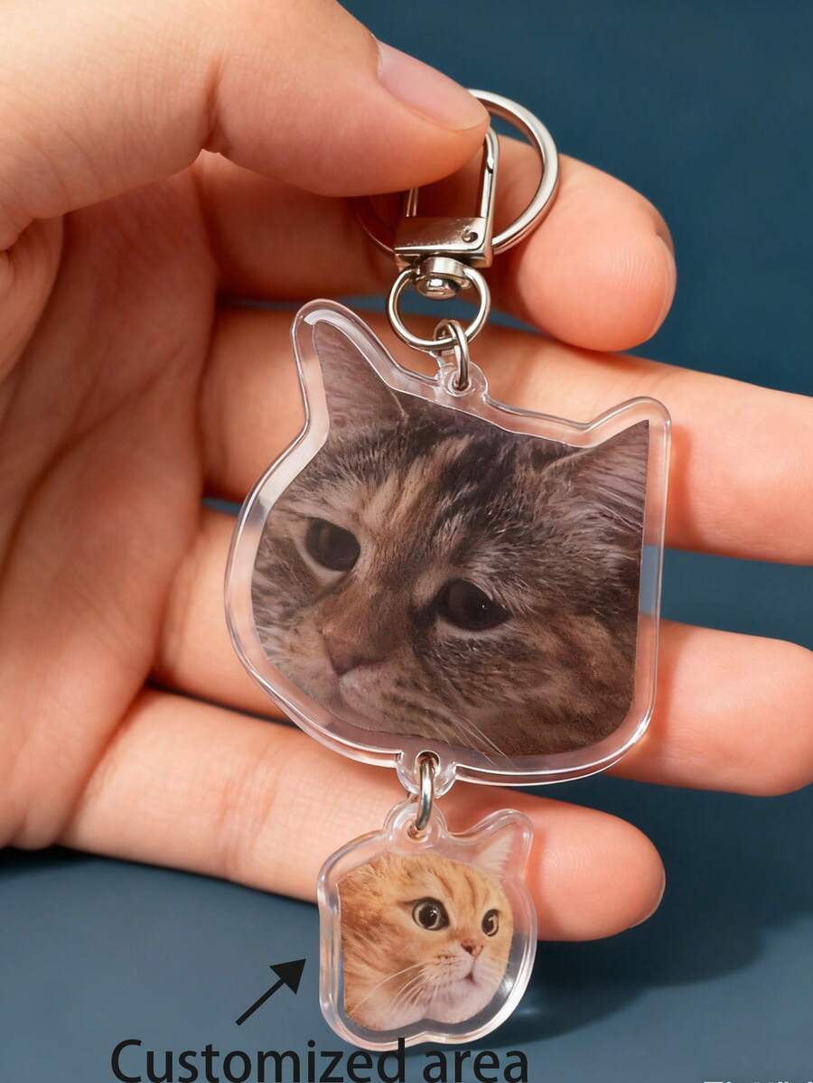 2D Acrylic Personalized Pet Photo Keychain - Customize With Your Own Picture, Cute Cat/Dog Keyring - Pet Lover Memorial Gift (Valentine's Day, Mother's Day, Birthday) - Durable Daily Use Keychain, Adorable Design, Touching Keepsake, Fun Pattern, Suitable For Thanksgiving