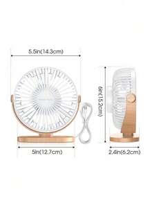 USB Powered Desktop Fan, Mini Electric Fan (Wood Grain Base, Compact With Hook), Suitable For Home Office, Bedroom, School, Outdoor Camping And Travel - Multicolor - View 2