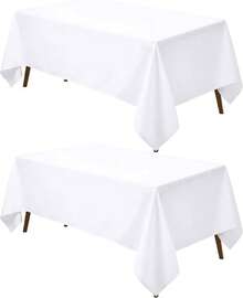 Rectangle Table Cloth 2 Pack (90x132 Inches, White), Washable Polyester Table Cover Dining, Buffet, Picnic, Event, Wedding, Restaurant, Party Decor - 白色 - 查看 10