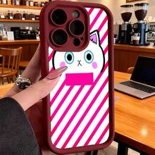 Funda de Teléfono Gato Lindo con Patrón de Rayas Rosadas para  15 Pro Max  14 Pro  13  Galaxy S23 S22 S21 Funda de Protección para Teléfono Regalo de Pareja para Novio Novia Regalo de Vacaciones - Blanco - Ver 4