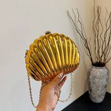 Mini Shell-Shaped Fashion Laser Metal Clutch, Y2K Vintage Metal Frame Chain Shoulder Crossbody Bag, Suitable For Women Formal Dinner, Going Out, Dating, Shopping, Elegant Shell Purse Perfect For Parties Weddings Dinners & Banquets Matches Wedding Dresses Formal Wear Prom Gowns Birthday Outfits - Vàng đen - Xem 1