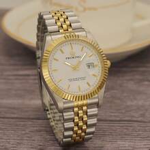 PROKING 40mm Gold Men's Watch, Japanese MIYOTA Quartz Movement, 304 Stainless Steel, Business Luxury Waterproof Calendar Wristwatch, Deluxe Classic, Suitable For Daily Decoration, Great Birthday Gift - White - View 4