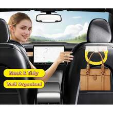 Ganchos para asiento trasero de coche, organizadores para bolsos, bolsos, abrigos, gancho para el techo, asas de agarre, ganchos de ayuda para niños mayores, se adapta a Tesla modelo 3, modelo Y X - Blanco y rosa (White and Pink) - Ver 4