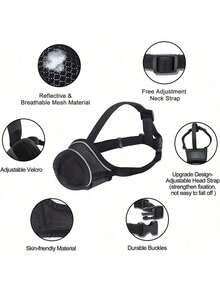 1pc Reflective Soft Nylon Dog Muzzle, Adjustable Reflective Soft Nylon Muzzle With Reinforced Strap And Breathable Mesh