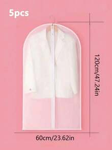 1个/5个半透明拉链防尘罩，衣架防尘罩，可水洗家用，夹克西装收纳袋，衣物防尘罩，透明拉链西装/连衣裙防尘袋