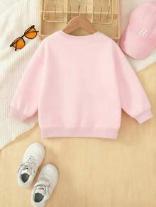 两件套女童长袖印花卫衣和运动裤套装，时尚可爱卡通图案，秋冬季 - 粉色 - 查看 3